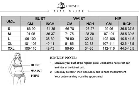 cupshe swimwear size chart